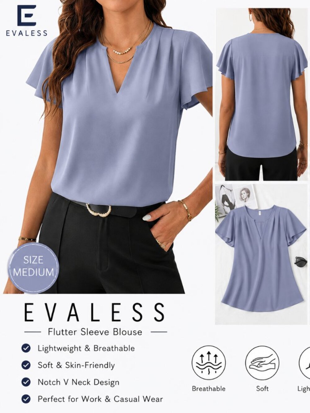 EVALESS Business Casual Tops for Women Flutter Sleeve Blouses